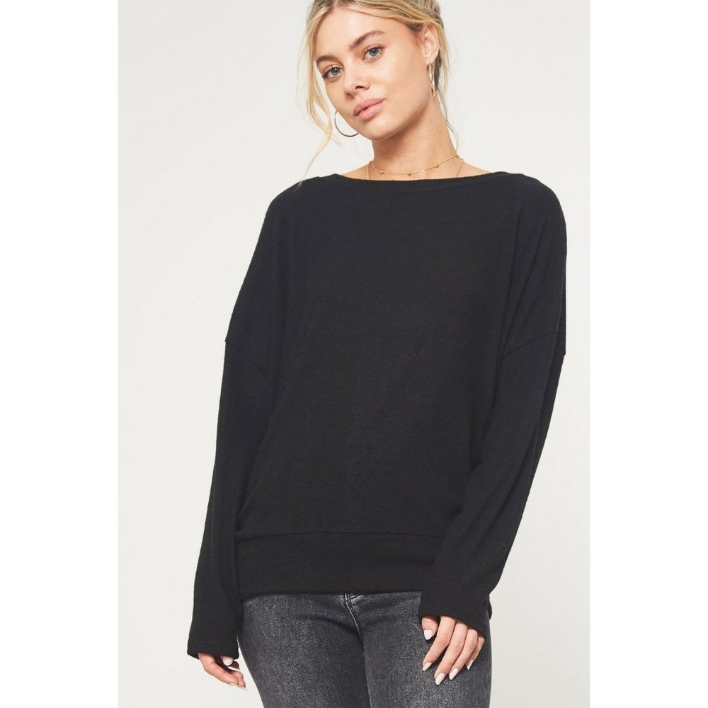 Promesa Open Back Brush Knit Top, Black - Picture 3 of 3